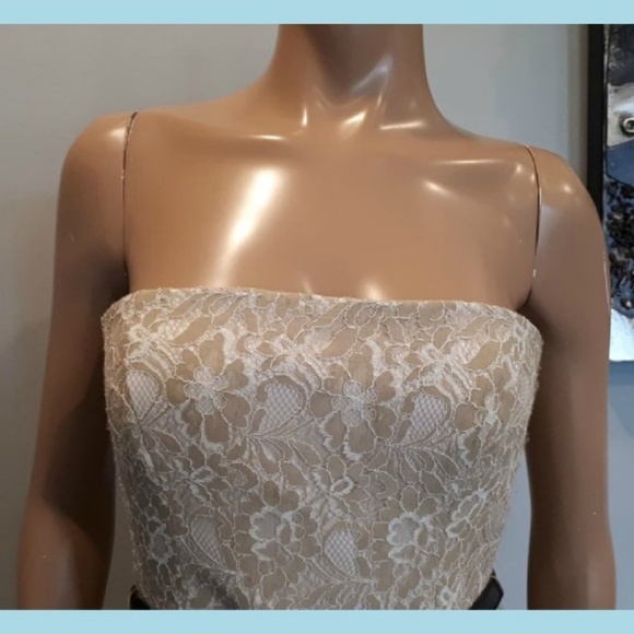 🩵MAX & CLEO Strapless Lace Dress Fit & Flare Bridal Shower Cocktail Neutral - Picture 6 of 12